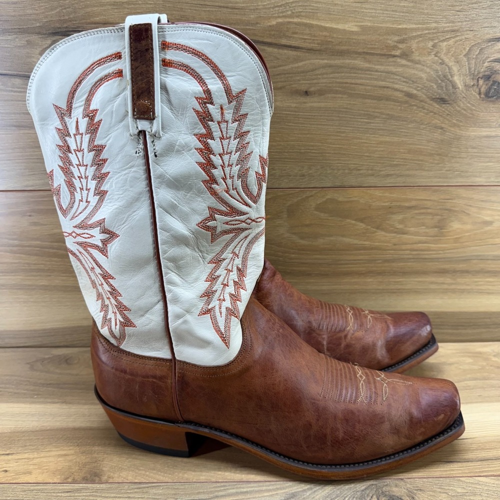 Lucchese 1883 Mad Dog Goat Square Toe Boot Mens 14 D Brown Cream Snip Square Toe